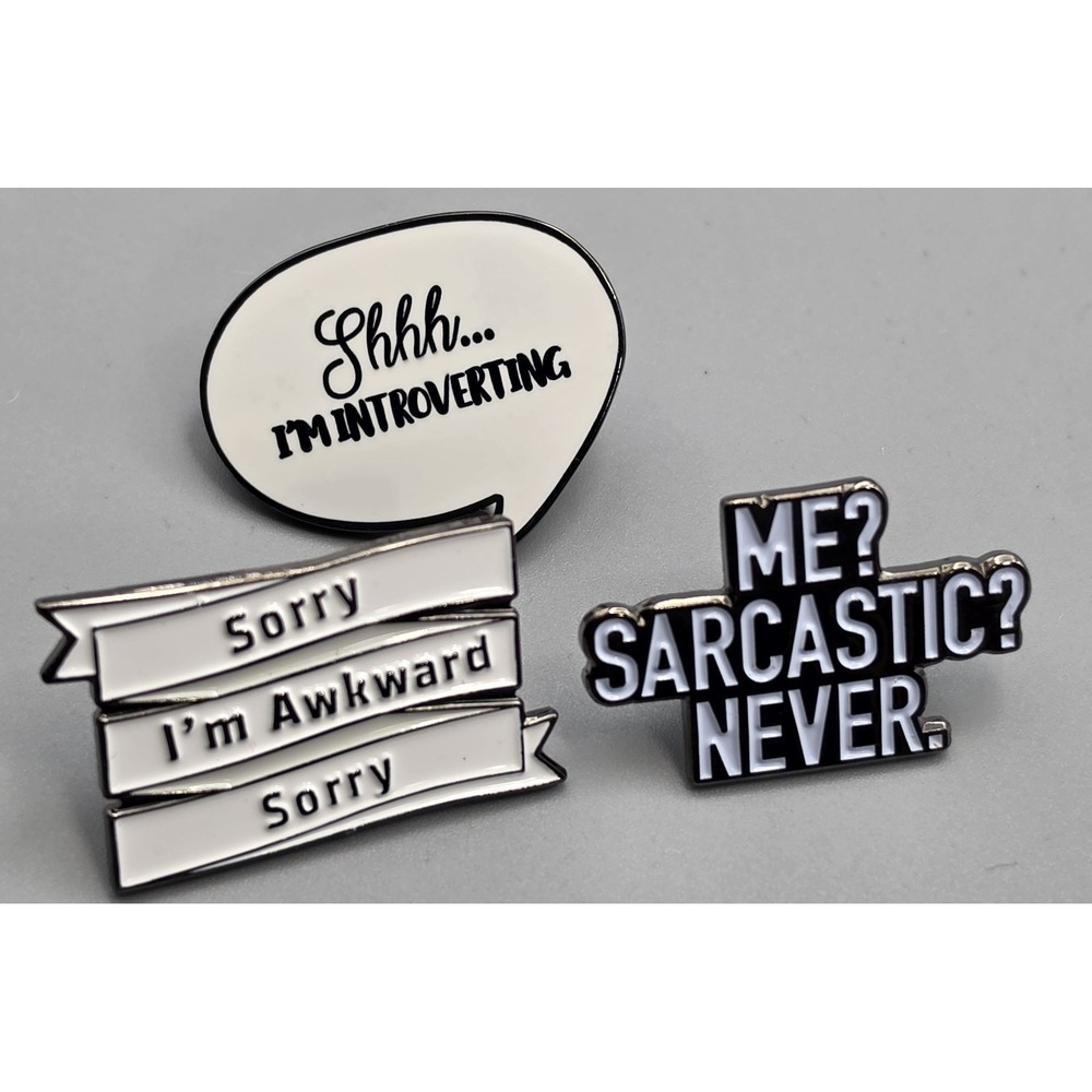 Funny Enamel Pin Lot of 3 Introvert Sarcastic Awkward Lapel Backpack Pins NWOT